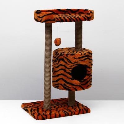 Домик-когтеточка "Круглый с площадкой", 52 х 52 х 95 см, джут  тигр