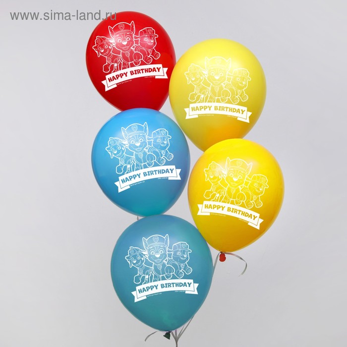 Воздушные шары "Happy birthday", Щенячий патруль 12 дюйм (набор 5 шт) - Фото 1
