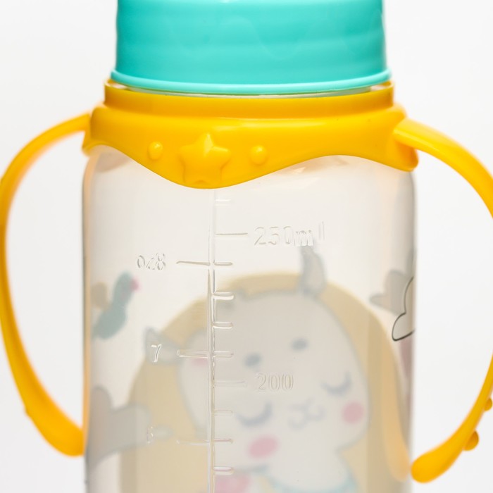 Бутылочка для кормления «ТРЕНД. Лама», классическое горло, 250 мл., от 3 мес., цилиндр, с ручками, цвет бирюзовый - фото 1899788649