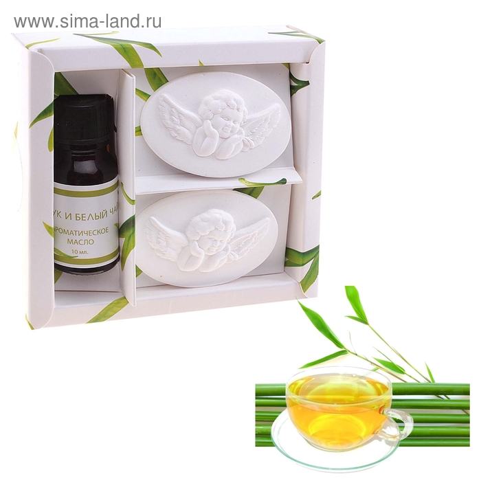 Подарочный набор "Де Люкс": аромамасло 10 мл, подвеска гипс 2 шт "Ангелочек", аромат бамбук и белый чай - Фото 1