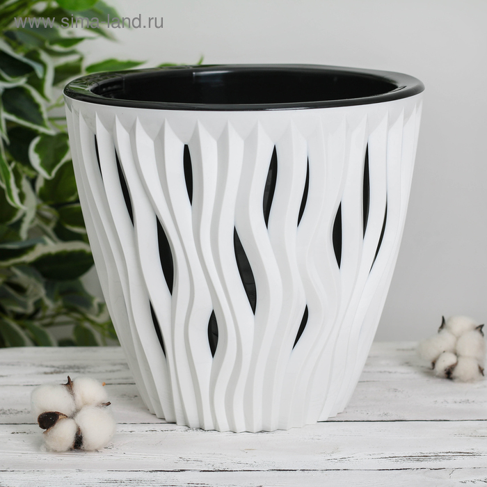 Кашпо для цветов со вставкой «Вдохновение», 5.7 л, d=23.5 см, белое/черное - Фото 1