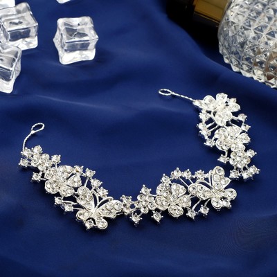 Аксессуар для волос «Мальви», бабочки на цветах, 17 см, серебро