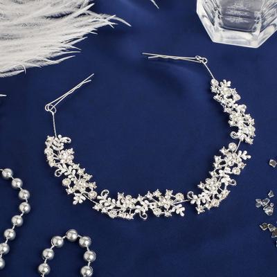 Аксессуар для волос «Анжелика», цветочки, 22 см, серебро