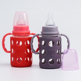 Бутылочка в силиконовом чехле, стекло, классическое горло, +3мес., 120мл., цвет МИКС для девочки