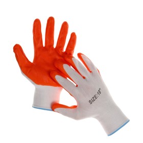 Перчатки нейлоновые, с нитриловым полуобливом, размер 10, оранжевые