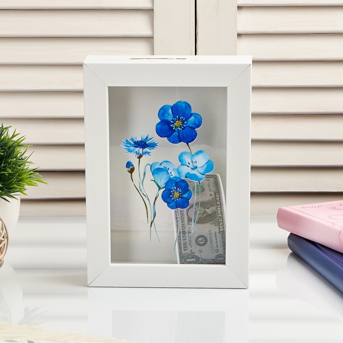Копилка интерьерная пластик "Синие цветочки" 17х12х3,8 см - фото 1883557858