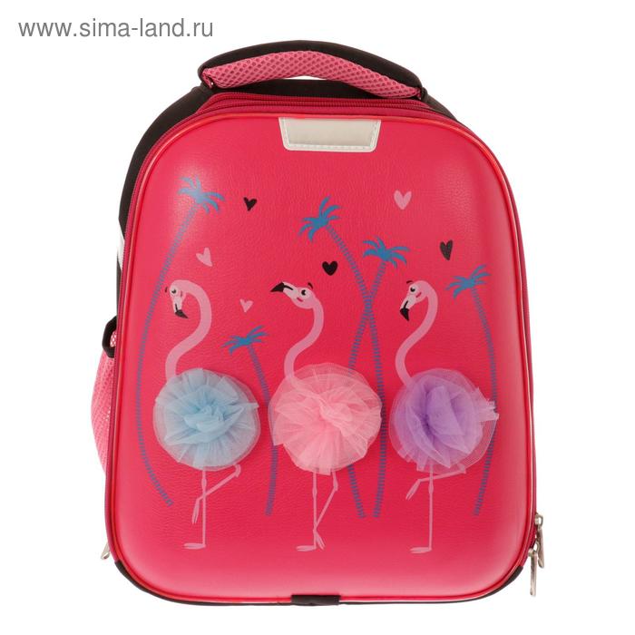 Рюкзак_ каркасный №1School Basic 36*32*21.5 дев экокожа светящ кант Flamingo - Фото 1