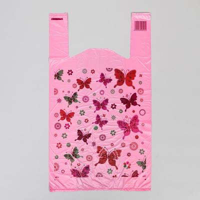 Пакет "Бабочки розовые", полиэтиленовый майка, 28 х 50 см, 12 мкм