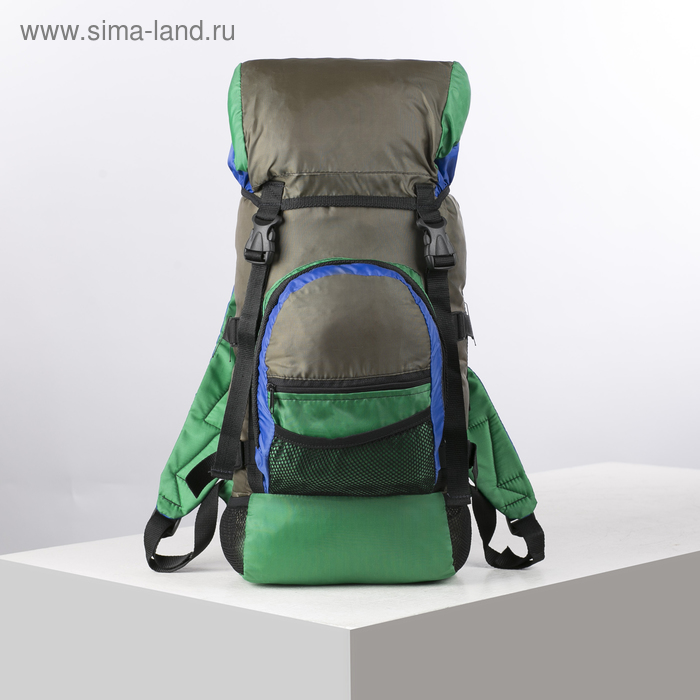 Рюкзак туристический, 20 л, отдел на шнурке, 2 наружных кармана, цвет зелёный/серый - Фото 1