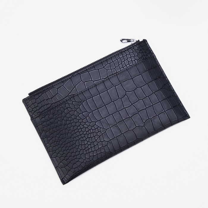 Папка для документов на молнии, боковой карман, цвет чёрный - Фото 1