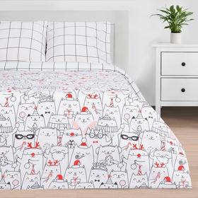 Постельное белье новогоднее Этель Евро Xmas cat 200*217 см, 240*220 см, 70*70 см - 2 штуки