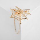 Брошь «Паук» в паутине, с цепочками, цвет малиновый в золоте - Фото 2