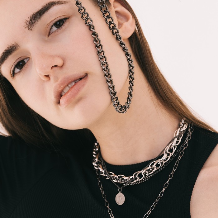 Колье «Цепь объёмная» малая, цвет глянцевый серый, 50 см - Фото 1