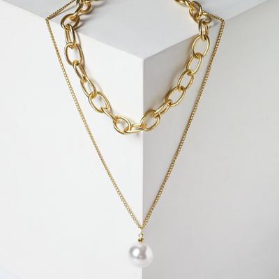 Кулон «Цепь» кольца с бусиной, цвет белый в золоте , длина 45см