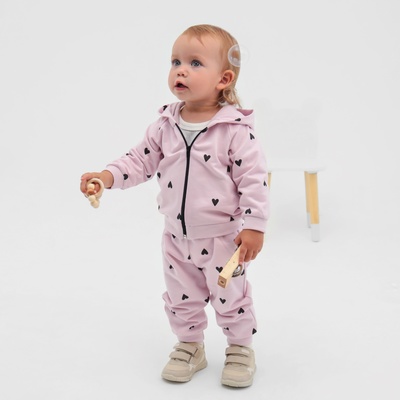 Костюм для девочки (толстовка, брюки) «Крошка Я. Сердечки», рост 68-74 см, розовый