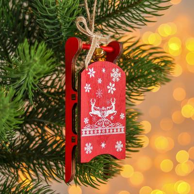 Елочная игрушка «Санки с узорами», 2.3×5.5×13 см