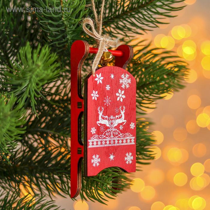 Елочная игрушка «Санки с узорами», 2.3×5.5×13 см - Фото 1