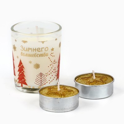 Свечи новогодние «Согревающего счастья», аромат ваниль 5×6 см, свечи чайные 2 шт. 3.7×1.5 см