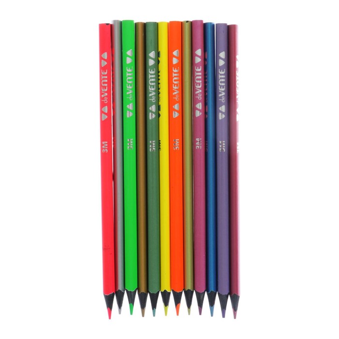 Карандаши 12 цветов для рисования на черной бумаге, deVENTE Cosmo. Trio (4 неоновый + 8 металлик), 3М, диаметр грифеля 3 мм, трёхгранные, в картонной коробке - Фото 1