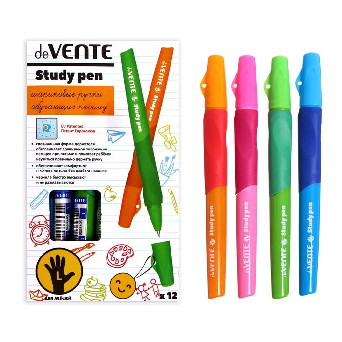 Ручка обучающая для левши deVENTE Study Pen, узел 0,7 мм, каучуковый держатель, чернила синие на масляной основе - Фото 1