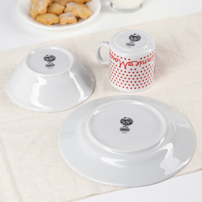 Набор посуды, 3 предмета: тарелка Ø 16,5 см, миска Ø 14 см, кружка 250 мл, "Минни", Минни Маус - фото 1907111836