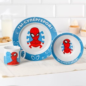 Набор посуды «Ты - супергерой», 3 предмета: тарелка Ø 16,5 см, миска Ø 14 см, кружка 250 мл, Человек-паук Ош
