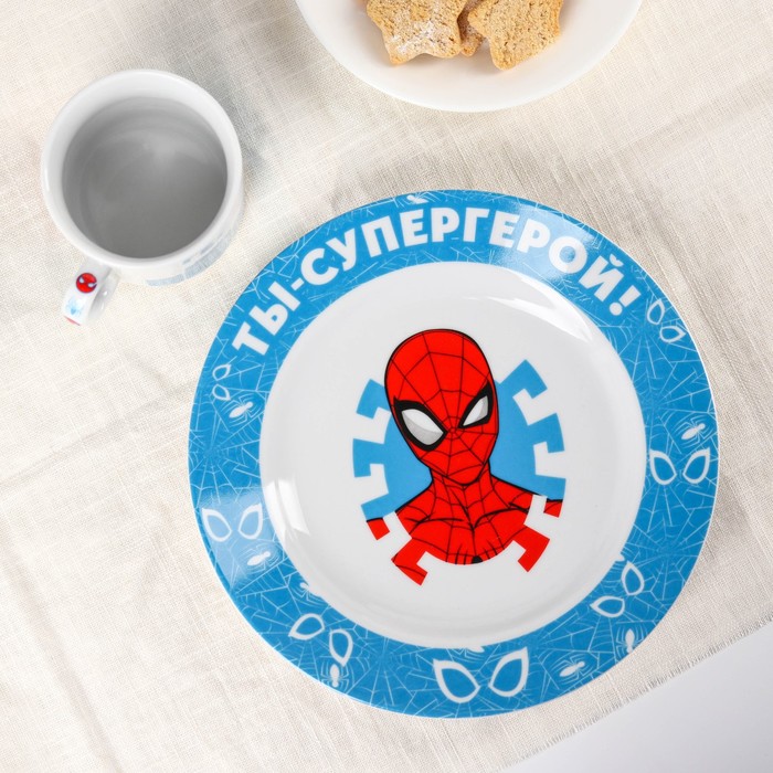 Набор посуды, 3 предмета: тарелка Ø 16,5 см, миска Ø 14 см, кружка 250 мл, "Ты - супергерой", Человек-паук - фото 1887979568