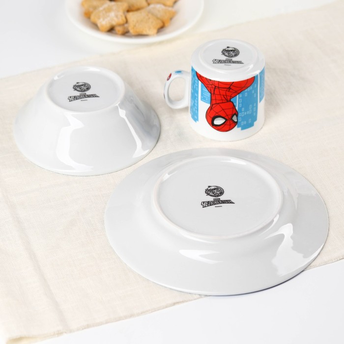 Набор посуды, 3 предмета: тарелка Ø 16,5 см, миска Ø 14 см, кружка 250 мл, "Ты - супергерой", Человек-паук - фото 1927571545