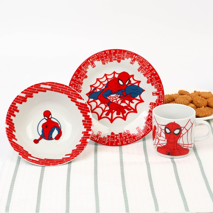 Набор посуды, 3 предмета: тарелка Ø 16,5 см, миска Ø 14 см, кружка 200 мл, "Ты - супергерой", Человек-паук - фото 1907111853