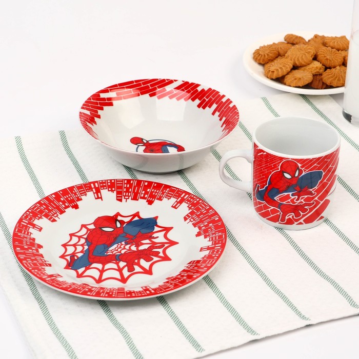 Набор посуды, 3 предмета: тарелка Ø 16,5 см, миска Ø 14 см, кружка 200 мл, "Ты - супергерой", Человек-паук - фото 1907111855