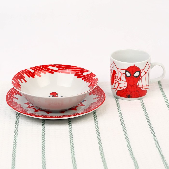 Набор посуды, 3 предмета: тарелка Ø 16,5 см, миска Ø 14 см, кружка 200 мл, "Ты - супергерой", Человек-паук - фото 1907111856