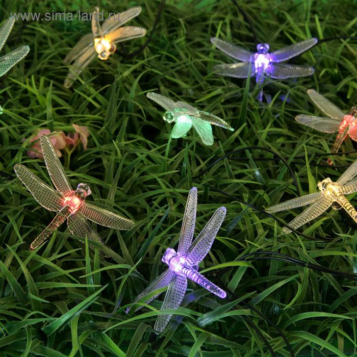 Гирлянда Uniel «Нить» 4 м с насадками «Стрекозы», IP44, тёмная нить, 20 LED, 2 режима, солнечная батарея - Фото 1