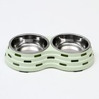 Миска металлическая двойная на пластиковом основании 2×160 мл, 25×14×5 см, зелёная - Фото 3
