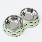Миска металлическая двойная на пластиковом основании 2×160 мл, 25×14×5 см, зелёная - Фото 4