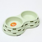 Миска металлическая двойная на пластиковом основании 2×160 мл, 25×14×5 см, зелёная - Фото 5