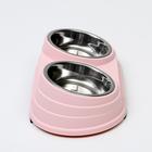 Миска металлическая двойная наклонная на пластиковом основании, 28,5 х 15 х 7 см, розовая - Фото 4