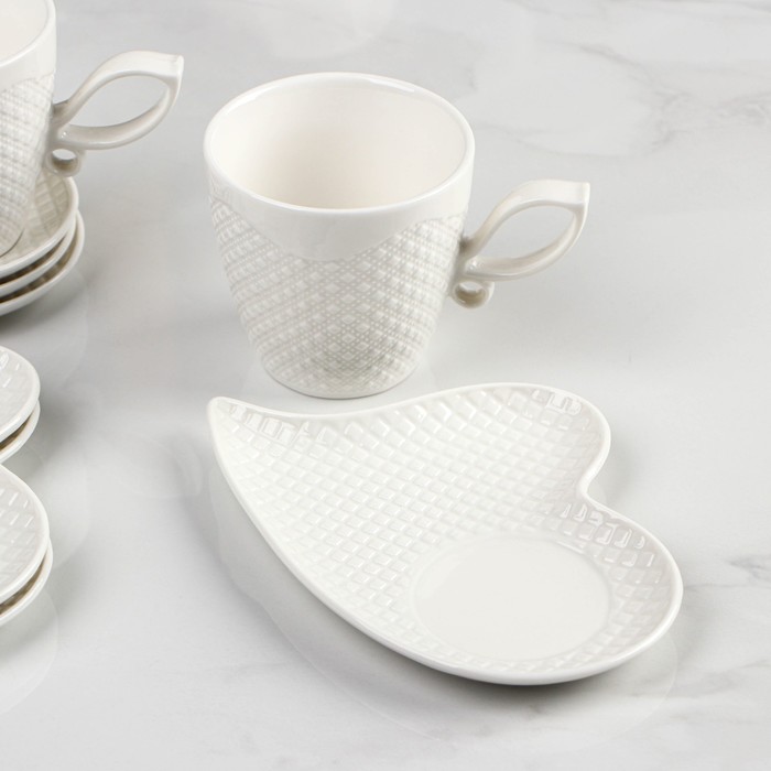 Сервиз чайный керамический «Эстет», 12 предметов: 6 чашек 200 мл, 6 блюдец 14×11,5 см - фото 1910043419