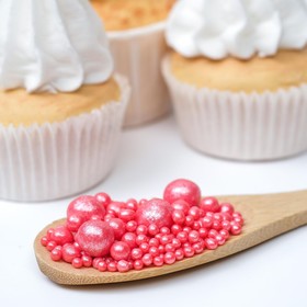 Новогодняя посыпка кондитерская «Жемчуг» зерна риса в цветной кондитерской глазури, красный, 50 г (комплект 2 шт)