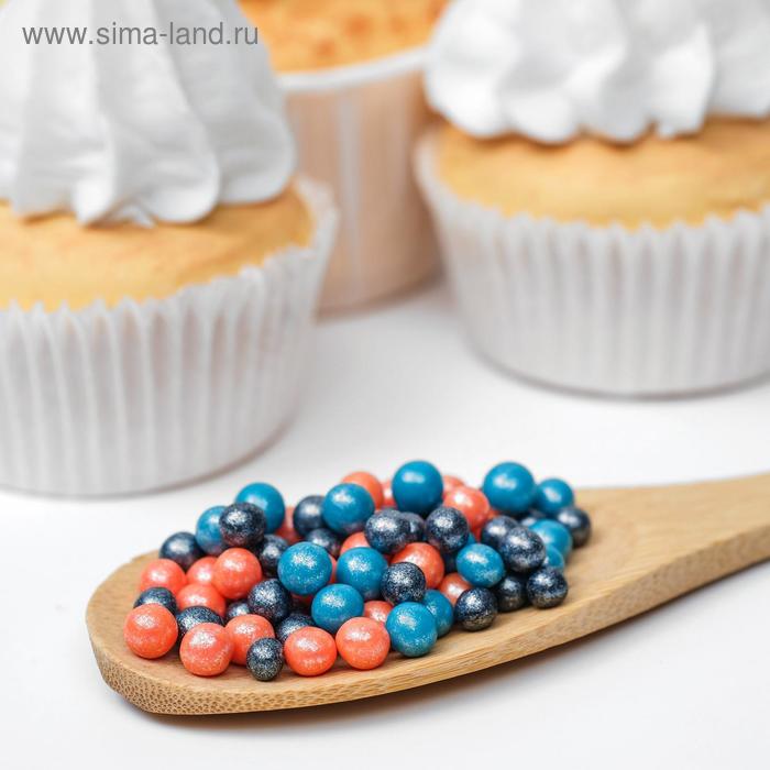 Посыпка кондитерская "Жемчуг" зерна риса в цветной кондитерской глазури, тем.бирюза,персик,черн, 50 г - Фото 1