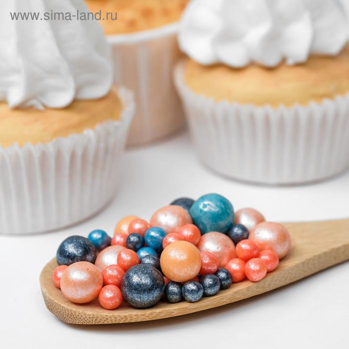 Посыпка кондитерская "Жемчуг" зерна риса в цветной кондитерской глазури, тем.бирюза,персик,черн, 50 г - Фото 1