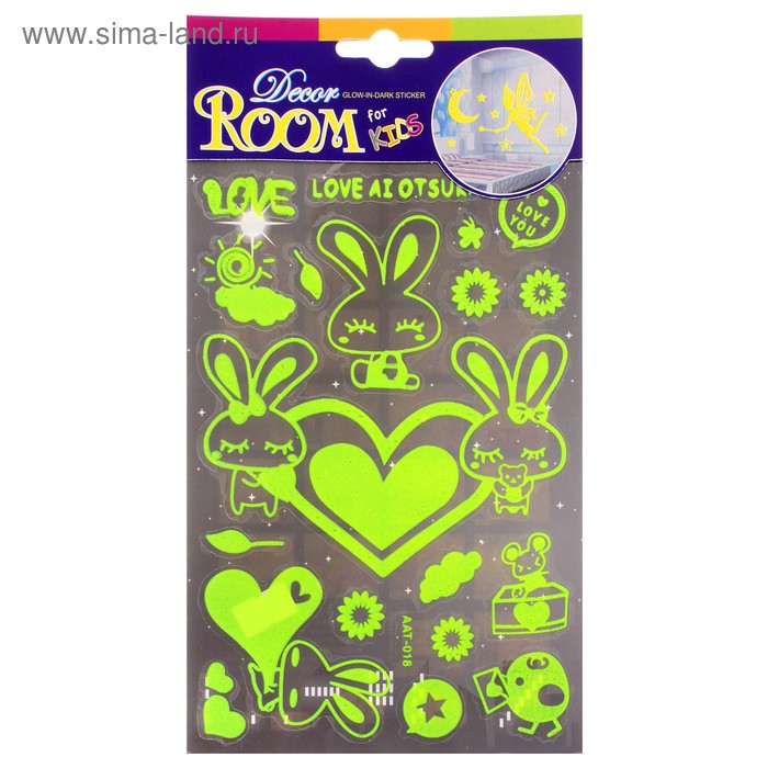 Наклейка фосфорная Rabit & Heart 14*26см - Фото 1