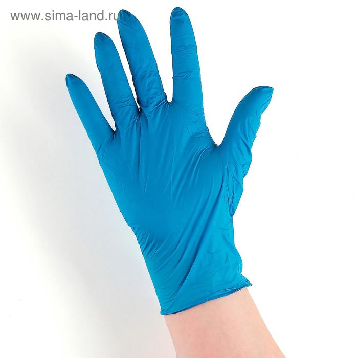 Перчатки хозяйственные нитриловые неопудренные Доляна, размер S, 3,5 гр, 100 шт/уп, цена за 1 шт, цвет голубой - Фото 1