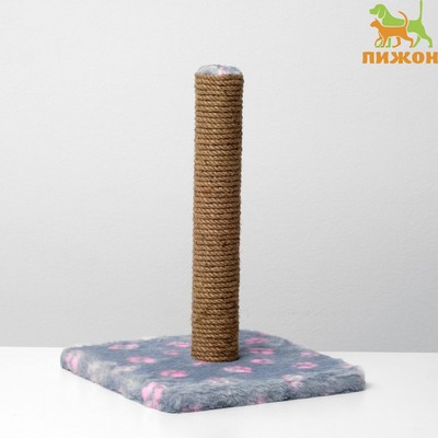 Когтеточка «Радость» на подставке, 30×30×40 см, джут, серая с розовыми лапками