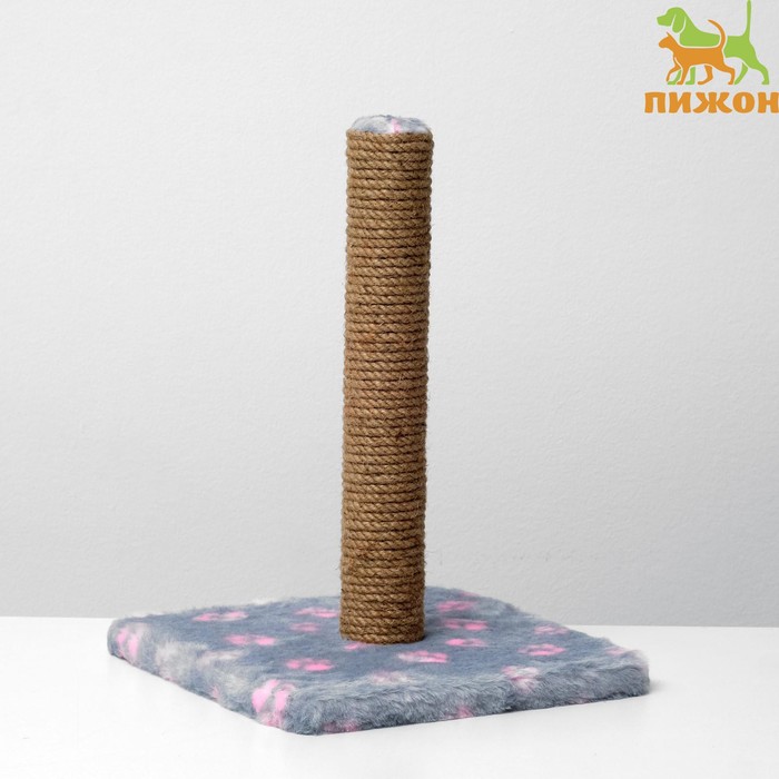 Когтеточка «Радость» на подставке, 30×30×40 см, джут, серая с розовыми лапками - Фото 1
