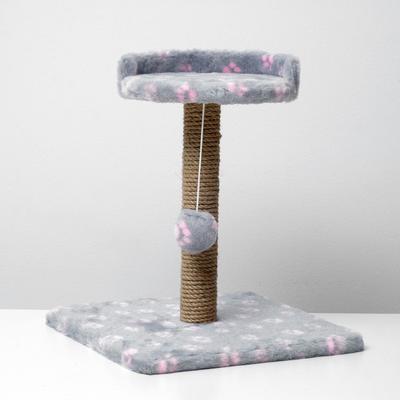 Когтеточка малая "Арена" с игрушкой, 40 х 40х 55 см, джут, серая с розовыми лапками