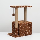 Домик для кошек с когтеточкой, двухэтажный, с окошками, 50х36х75 см, коричневая с лапками - Фото 4