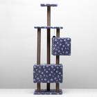 Домик для кошек с когтеточкой, с площадкой и полкой, 65 х 51 х 173 см, серая с лапкам - Фото 3