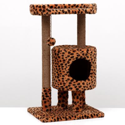 Домик-когтеточка "Круглый с площадкой", 52 х 52 х 95 см, джут, леопард