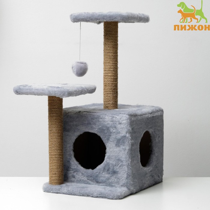 Домик для кошек с когтеточкой, квадратный, 3х-этажный, 45 × 47 × 75 см, серая - Фото 1