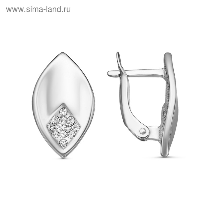 Серьги «Ромб» стразы, посеребрение, цвет белый - Фото 1